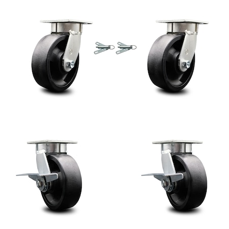 Service Caster 6 Inch Kingpinless Glass Filled Nylon Wheel Caster Swivel Locks 2 Brakes, 2PK SCC-KP30S620-GFNR-BSL-2-SLB-2